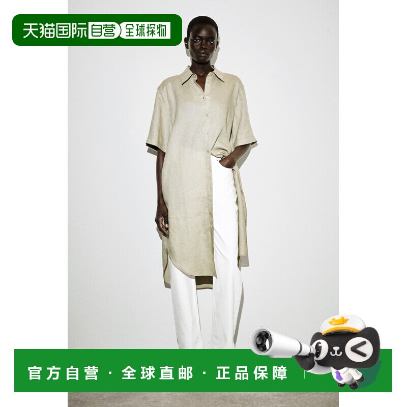 自营欧洲直邮COS 女士酒红色亚麻短袖衬衫式连衣裙图片