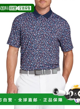 自营 Walter Hagen Polo男式蓝色花朵弹力短袖高尔夫衬衫SRT174-