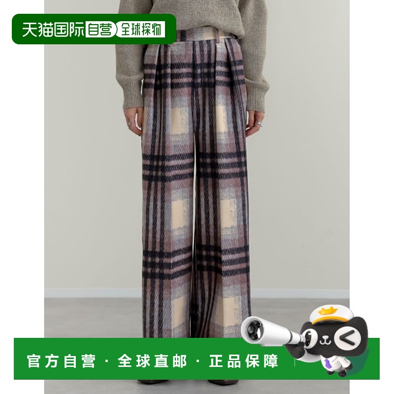 1h可退 日本直邮Re:EDIT 女装 加绒舒展格纹阔腿裤 宽松高腰秋冬