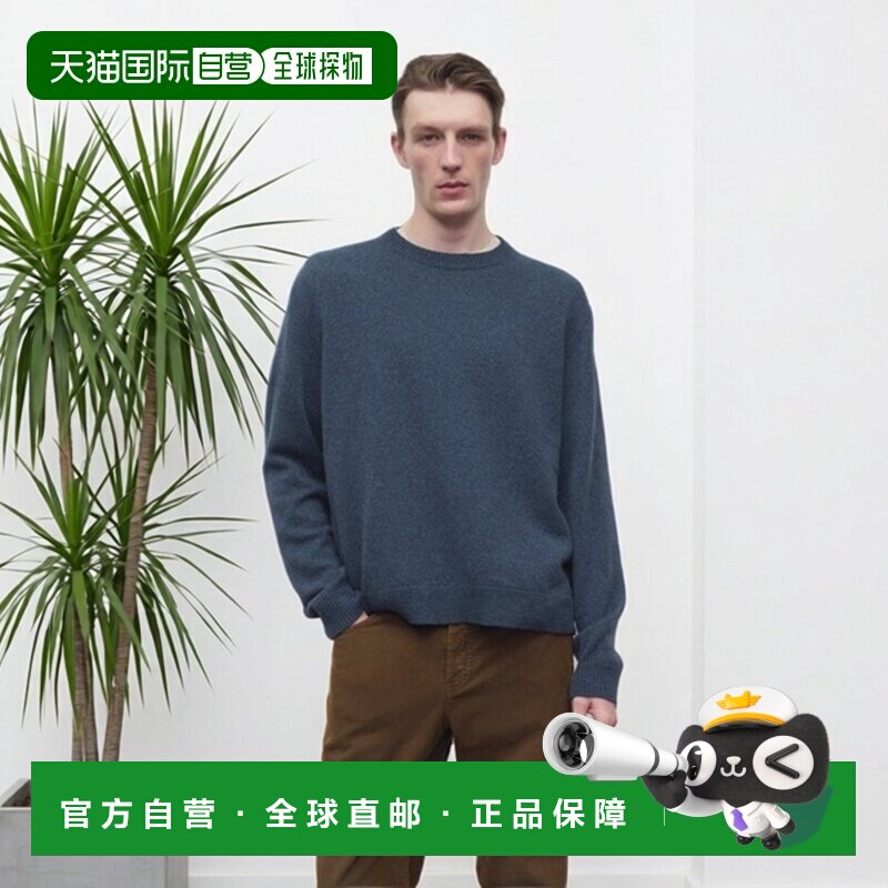 自营欧洲直邮THE ROW 男士深蓝色羊绒圆领针织长袖毛衣