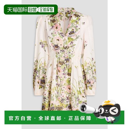 1h可退 香港直邮潮奢 ZIMMERMANN 女士 印花亚麻迷你连衣裙 1152D