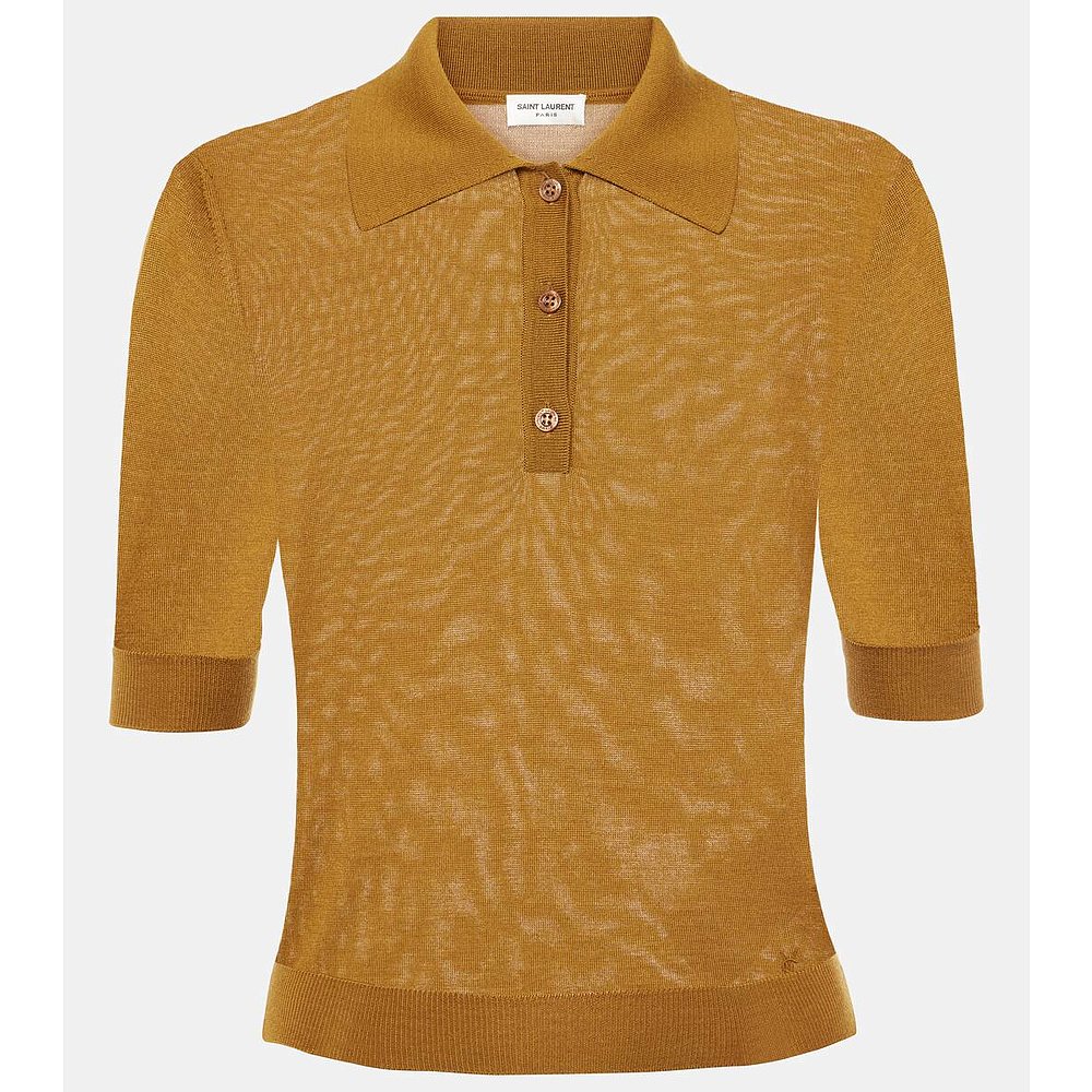潮奢 Saint Laurent 圣罗兰 女士 开司米羊毛真丝Polo衫 001124