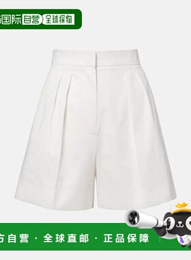 香港直邮潮奢 MaxMara 麦斯玛拉 女士 Tabacco 褶裥棉混纺短裤