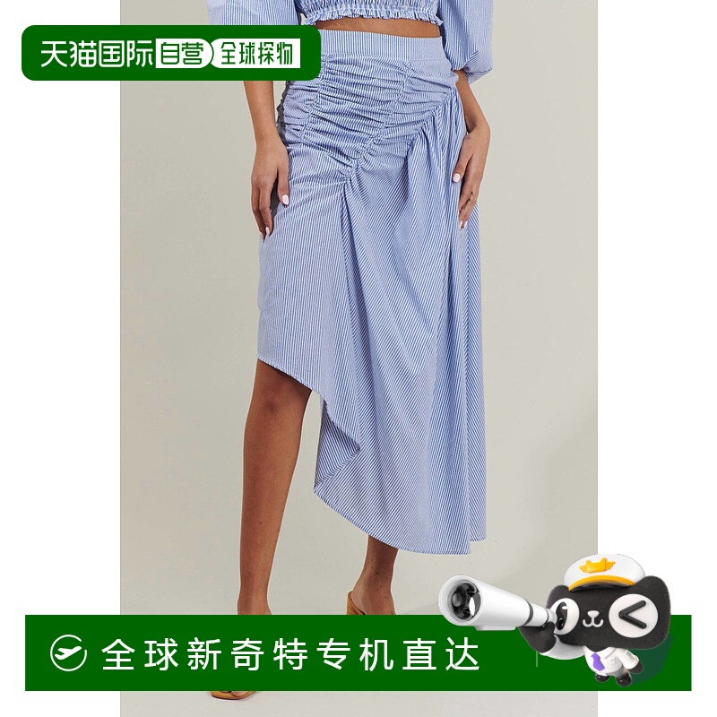 自营 sugarlips萨米条纹贝伦褶边迷笛裙蓝色 【美国奥莱】直发