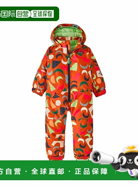 欧洲直邮Patagonia Snow Pile儿童橙红色涤纶保暖连帽连体衣