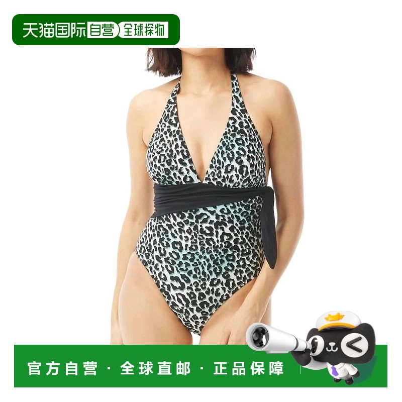 自营 carmen marc valvo围巾系带 V 领吊带连体泳衣（黑色） - 黑