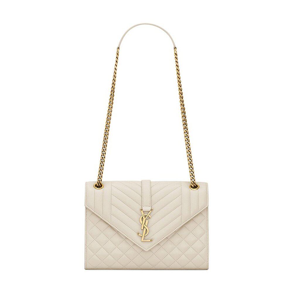 YSL/圣罗兰 23新款 女士中号复古白绗缝小羊皮翻盖信封包