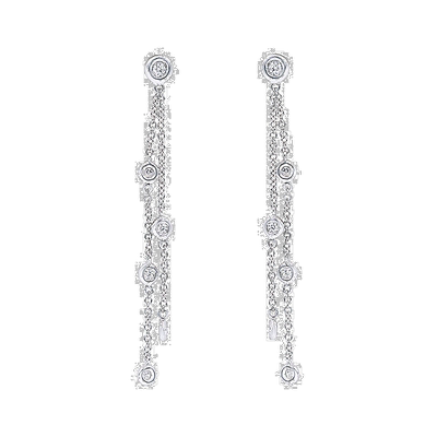 自营 diana m.14K White Gold Three Row Bezel Set Hanging Earr