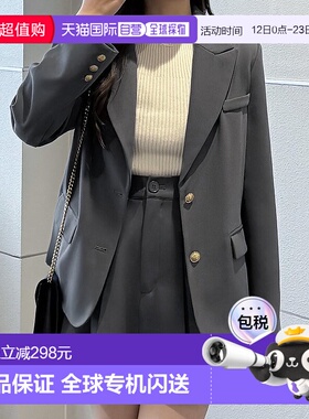 日本直邮JUNOAH 肩垫金色纽扣修身夹克+百褶短裤套装 [JU5602EW00