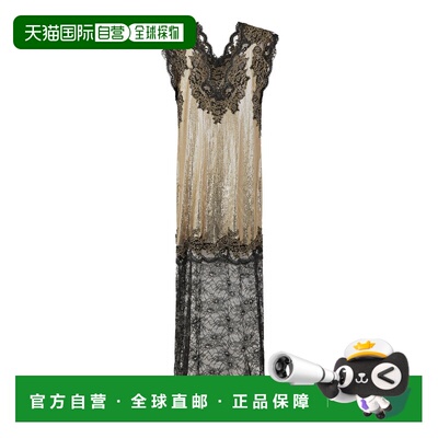 1h可退 香港直邮Rabanne 女士 金属感蕾丝精饰长款连衣裙