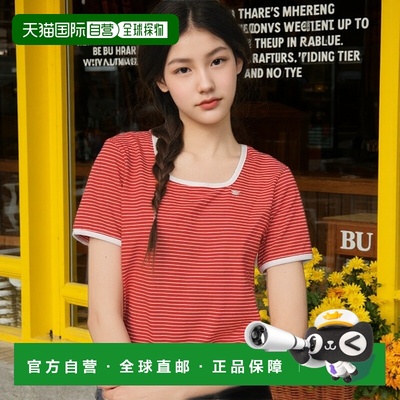 韩国直邮ANEDIT [단독] G色条纹方领半身 T恤_红色短袖