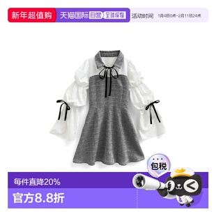 日本直邮日潮 GRL 蝴蝶结粗花呢拼接伞摆迷你连衣裙 tg770