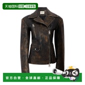 香港直邮KHAITE 女士 Catalina 1h可退 磨破皮革夹克 brown棕色