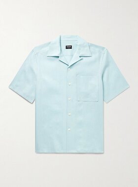 潮奢 Zegna 杰尼亚 男士 Oasi 可拆卸领亚麻衬衫 UFX30A9SCP5