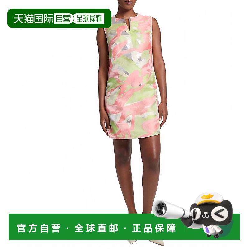 自营ming wangAbstract Jacquard Split V-Neck Sleeveless Shift