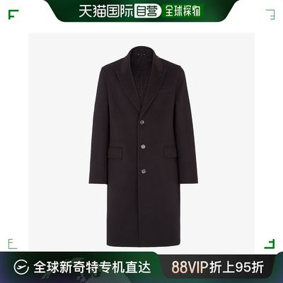 香港直邮潮奢 Fendi 芬迪 男士 黑色羊毛大衣 FF0770APOL