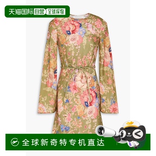 束带印花亚麻迷你连衣裙 1h可退 女士 香港直邮潮奢 ZIMMERMANN