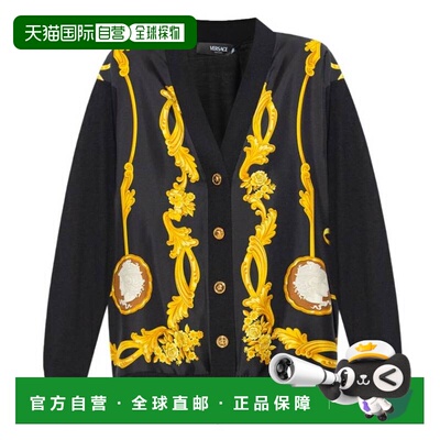 自营Versace Womens Baroque Printed V-Neck Cardigan - black/g