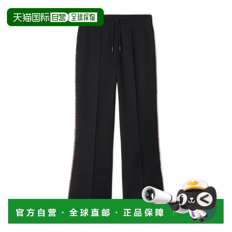 香港直邮BURBERRY 女士休闲裤 81097131 AW2025 黑色 格纹饰边运