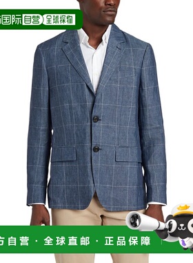 自营Faherty Reserve Linen Windowpane Blazer - blue 美国奥莱