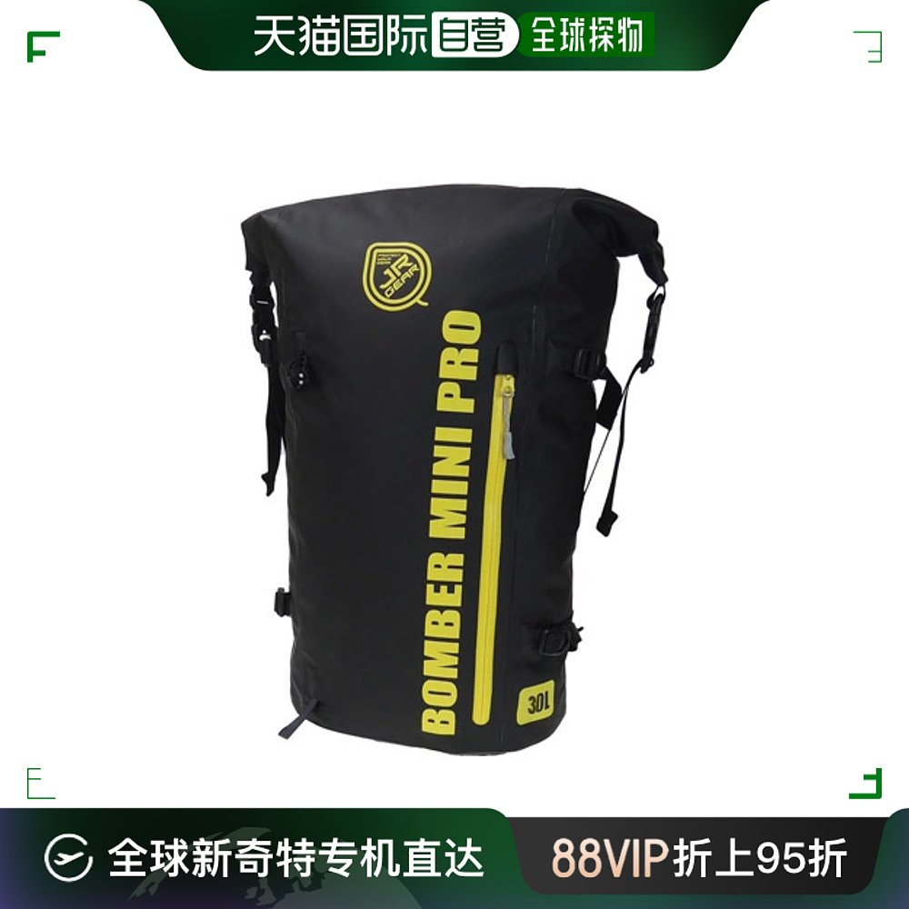 Jr Gear双肩背包黑色拉链黄色字母户外露营耐磨防水30L