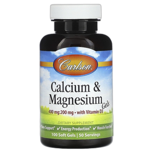 香港直邮Carlson,含维生素 D3 的钙镁凝胶,100 粒软胶囊保健品