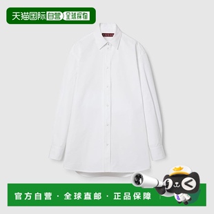自营欧洲直邮Gucci古驰女士白色 丝带蝴蝶结棉质府绸衬衫