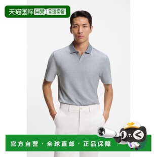 自营欧洲直邮Hugo Boss 男士浅蓝色棉侧边开衩短袖Polo衫男装