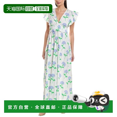 自营Sail to Sable V-Neck Flutter Sleeve Maxi Dress - blue 美