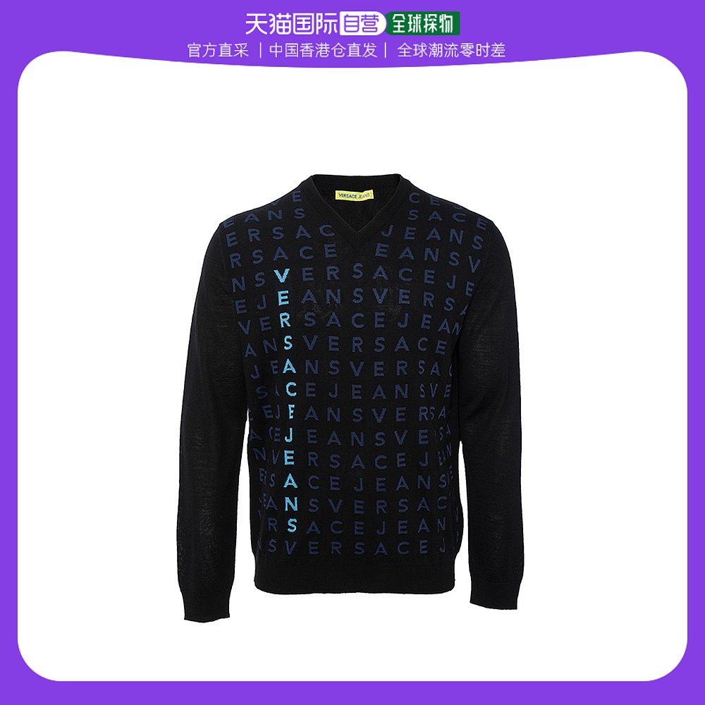 香港直邮Versace范思哲男士毛衣粘胶纤维黑色宽松日常百搭休闲