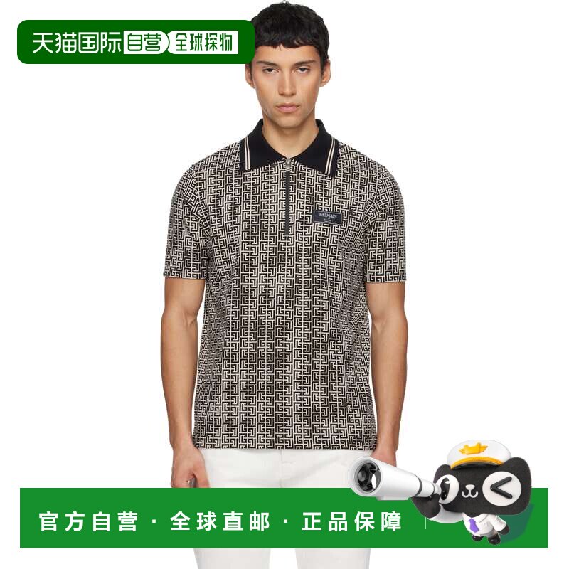 香港直邮Balmain 巴尔曼 男士 黑色 & 驼色花押字 Polo 衫 EH1GC0