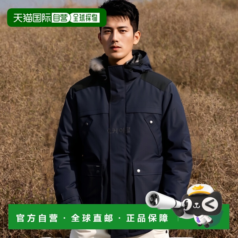 韩国直邮NOBIS羽绒服男女款毛绒连帽海军蓝中长款保暖宽松拉链