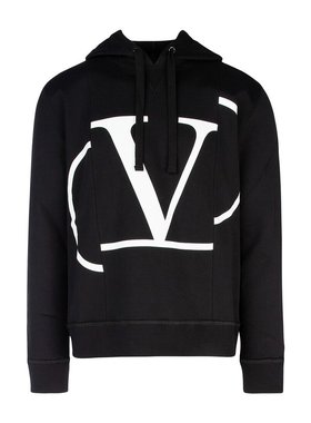 Valentino 黑色不对称logo印花连帽卫衣 SV3MF03RSBU