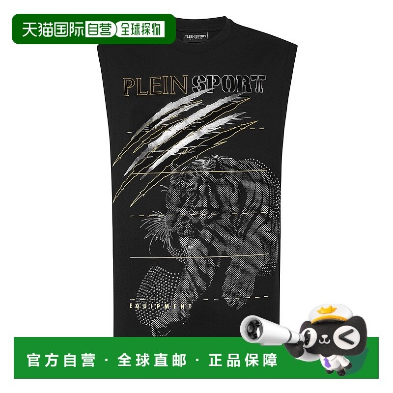 自营 plein sport棉圆点T恤圆领无袖Lamina Tiger-黑色/银色 美国