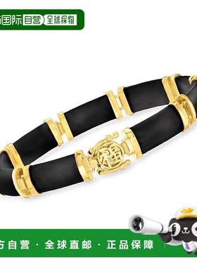 自营 Ross-Simons 黑色玛瑙“Good Fortune”手链 18kt 金手链 -