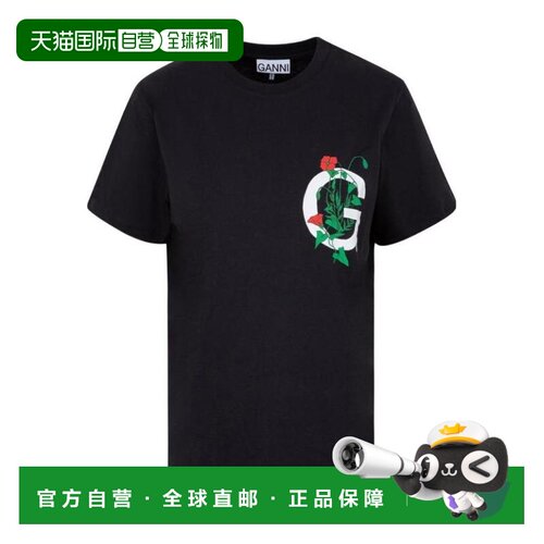 香港直邮GANNI 女士衬衫 T2780252 AW2023 黑色 印花T恤