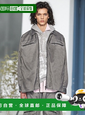 1h可退 香港直邮Y PROJECT 男士 灰色抽褶衬衫 203SI001 black黑