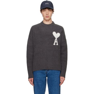 潮奢 Ami Paris 男士 灰色 Ami de Cœur 毛衣 UKS025KN0032