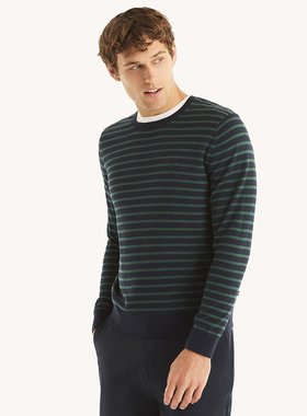 【美国奥莱】直发 Nautica 男式 Navtech 条纹圆领毛衣 - 海军蓝