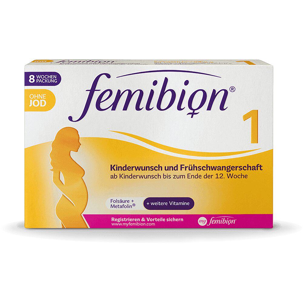 欧洲直邮德国Femibion伊维安1段无碘版孕早期活性叶酸维生素8周量图片