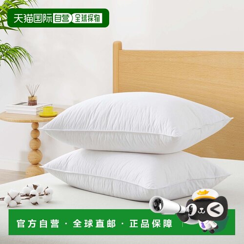 自营Puredown 3室白色羽绒鹅绒枕头，2件-白色 美国奥莱直发