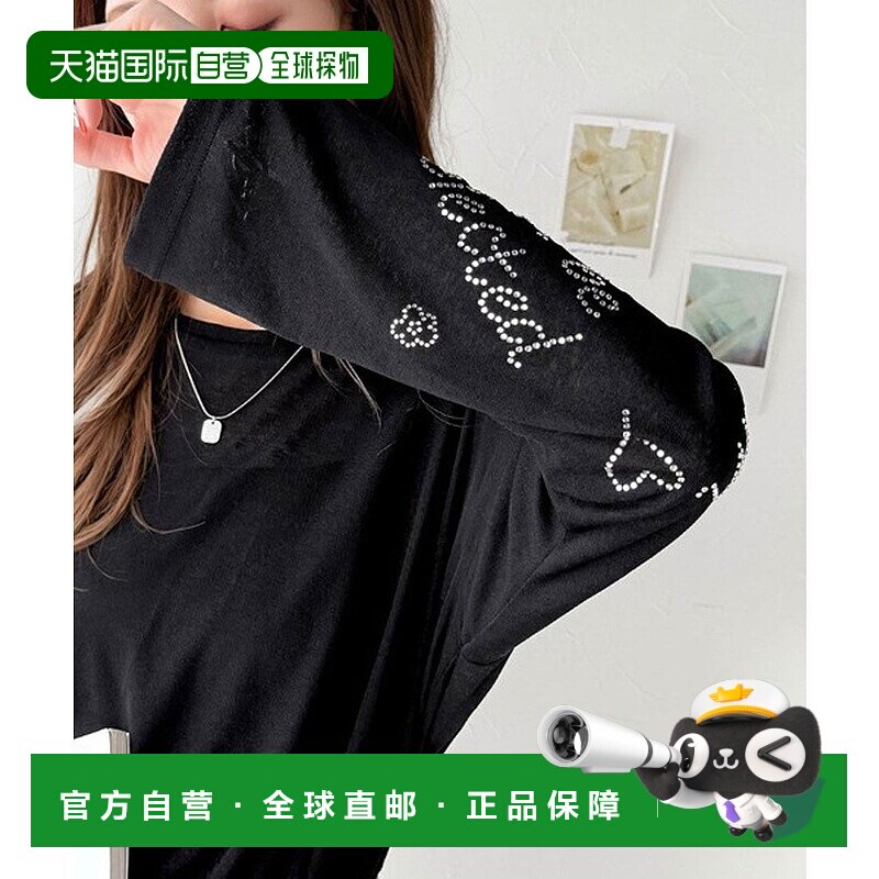 日本直邮Classical Elf 带logo和花朵图案袖线镶钻薄纱长袖上衣（