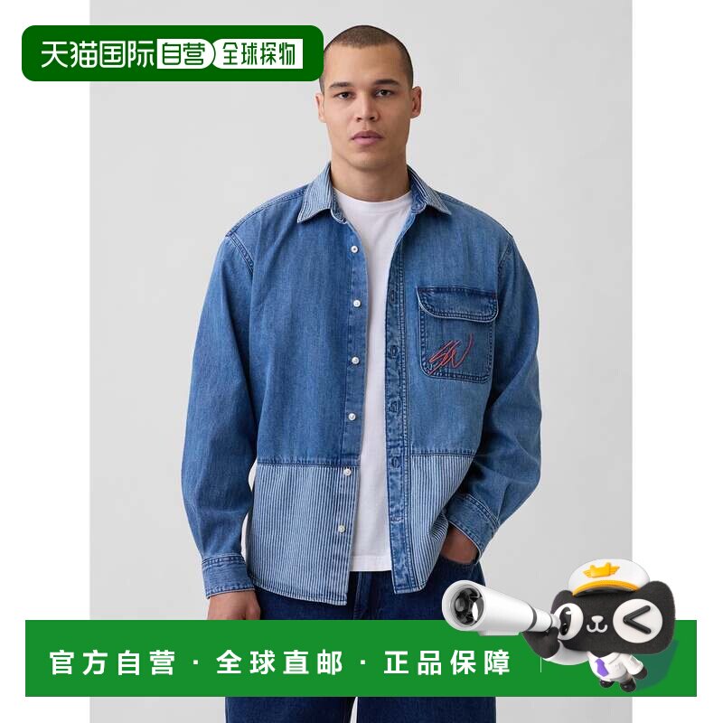 日本直邮GAP Gap 联名 Sean Wotherspoon 放松版型铁路线丹宁衬衫图片