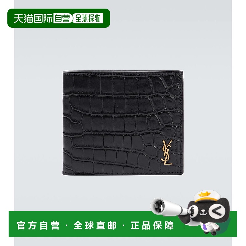 1h可退 香港直邮Saint Laurent 圣罗兰 男士 横款鳄鱼皮革感二摺