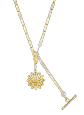 adornia14k 镀金可调节回形针套索，带水晶首字母徽章 - gold-a