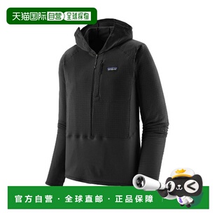 自营欧洲直邮PATAGONIA R1男士黑色再生聚酯连帽抓绒衣