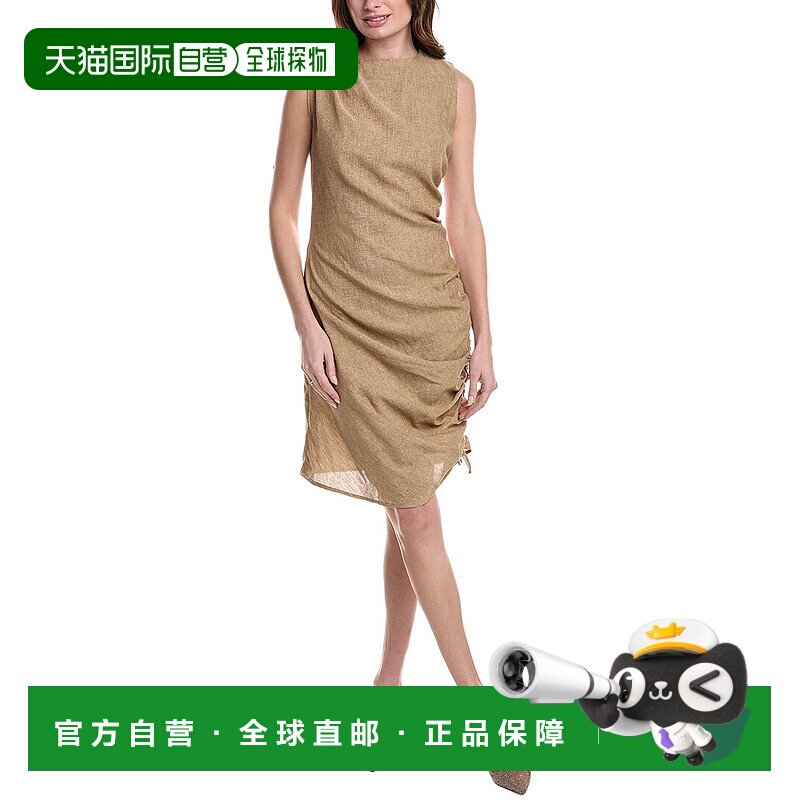 自营 Marella Jolly亚麻混纺迷你连衣裙-棕色 美国奥莱直发包臀裙