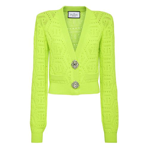 philipp plein【美国奥莱】直发 荧光针织开衫 Monogram - 荧光黄