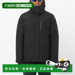 自营欧洲直邮SALOMON 深黑色合成材料男士带帽羽绒服鹅绒
