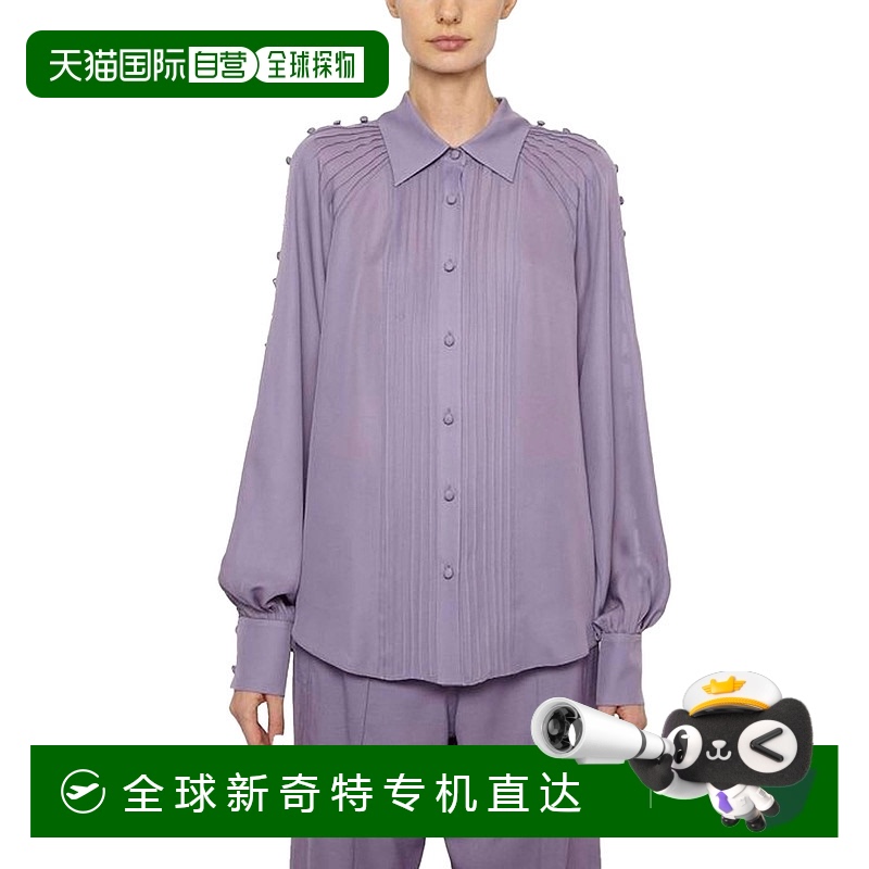 自营prabal gurung纽扣式平塔克诗人袖衬衫，薰衣草色【美国奥莱